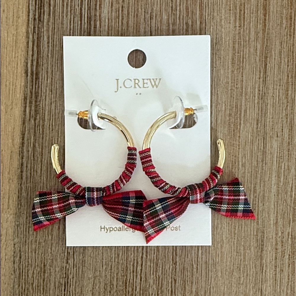 J. Crew Gold Plaid Bow Hoop Earrings